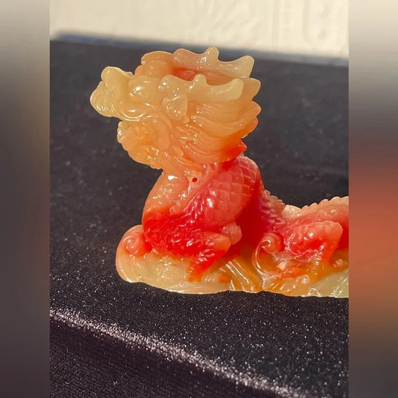 Fantasy Orange and Green Resin Chinese Dragon Figurine - Picture 7 of 10